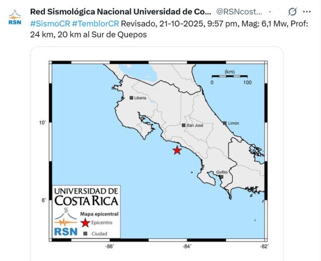 Fuente: Red Sismológica Nacional (X.com)