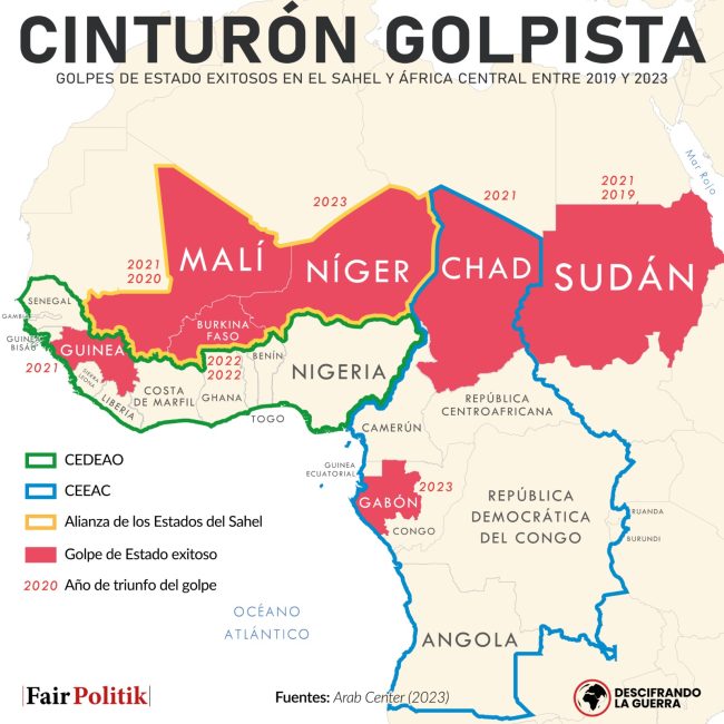 Mapa de países tomados por la milicia en África en 2025. Foto: Descifrando la Guerra