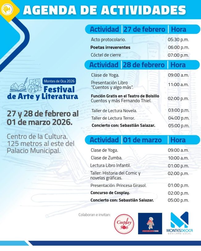 Horario de actividades del Festival de Arte y Literatura 2026