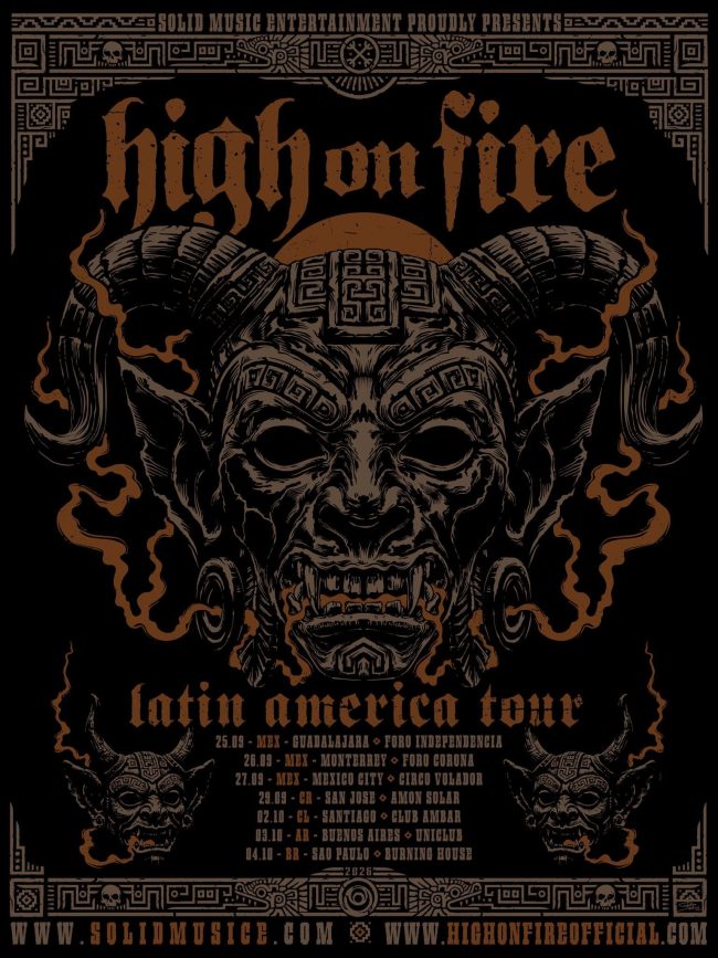 High on Fire / Gira Latinoamérica 2026. Fotografía: www.highonfireofficial.com
